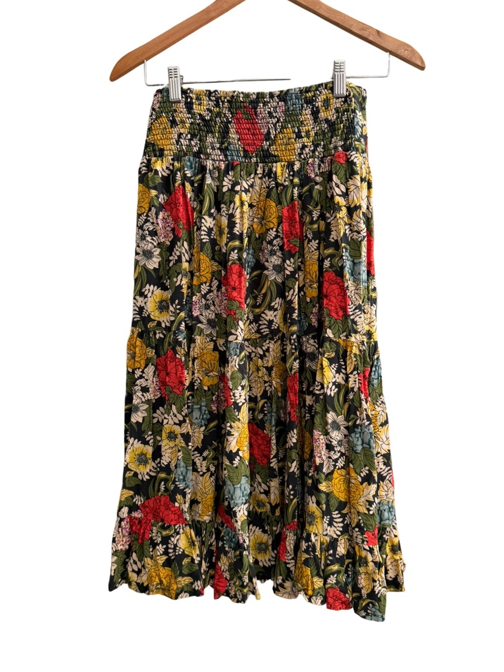 Natural Life Hanna Convertible Floral Tiered Maxi Skirt Black Red Poppy medium - Picture 2 of 7